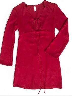 MNG-Mango Women's Red Tie-Front Long-Sleeve Mini Dress